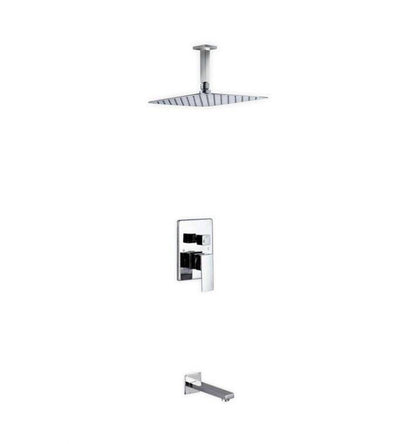 Kube Bath Aqua Piazza Shower Set W/ 12″ Ceiling Mount Square Rain Shower and Tub Filler Chrome