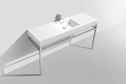 Kube Bath Haus 60" Single Sink Stainless Steel Console Bathroom Vanity With White Acrylic Sink - Renoz