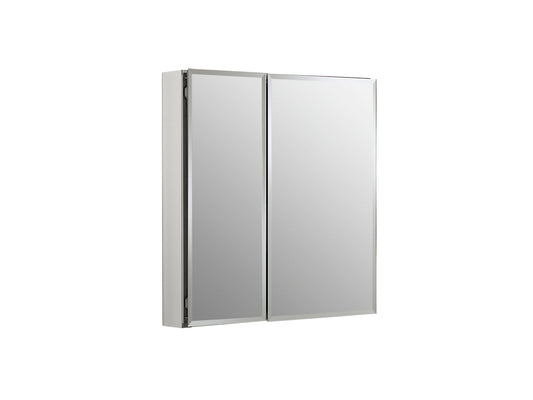 Kohler Armoire à pharmacie à deux portes en aluminium de 25 po de largeur x 26 po de hauteur avec portes en miroir, bords biseautés