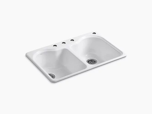 Kohler - Hartland Top-Mount Double-Equal Kitchen Sink With 4 Faucet Holes 33" X 22" X 9-5/8"