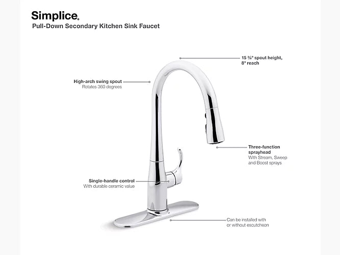 Simplice Kitchen Sink Faucet With 15-3/8" Pull-Down Spout - Chrome