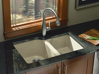 Kohler - Executive Chef Undermount Large/Medium, High/Low Double-Bowl Kitchen Sink With 4 Oversize Faucet Holes 33" X 22" X 10-5/8"