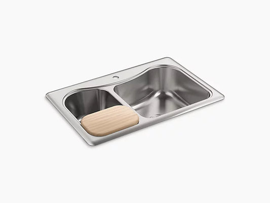Kohler - Staccato Top-Mount Large/Medium Double-Bowl Kitchen Sink With Single Faucet Hole 33" X 22" X 8-5/16"