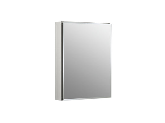 Kohler Armoire à pharmacie à porte simple en aluminium de 20 po de largeur x 26 po de hauteur avec porte miroir, bords biseautés