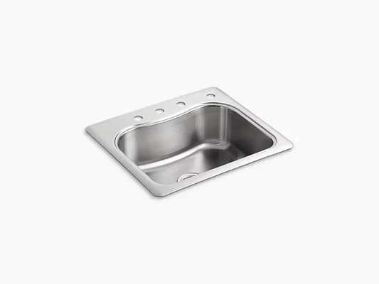 Kohler - 25" X 22" X 8-5/16" Top-Mount Single-Bowl Kitchen Sink With 4 Faucet Holes