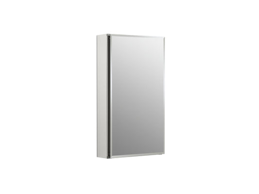 Kohler Armoire à pharmacie à porte simple en aluminium avec porte miroir, bords biseautés, 15 po de largeur x 26 po de hauteur