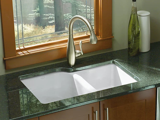Kohler - Executive Chef Undermount Large/Medium, High/Low Double-Bowl Kitchen Sink With 4 Oversize Faucet Holes 33" X 22" X 10-5/8"