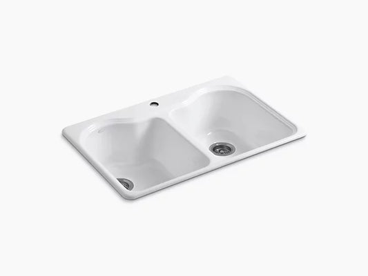 Kohler - Hartland Top-Mount Double-Equal Kitchen Sink With Single Faucet Hole 33" X 22" X 9-5/8"