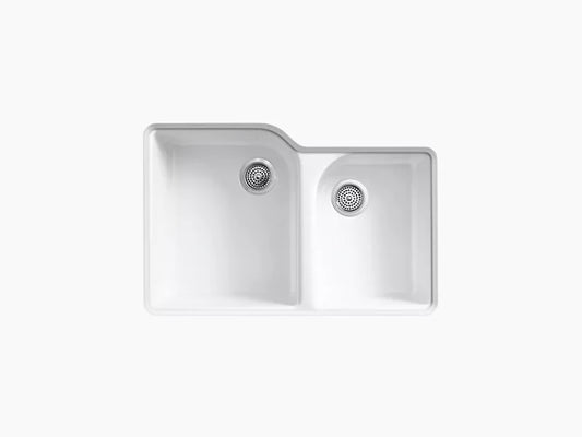 Kohler - 33" X 22" X 10-5/8" Undermount Large/Medium, High/Low Double-Bowl Kitchen Sink With 4 Oversize Faucet Holes