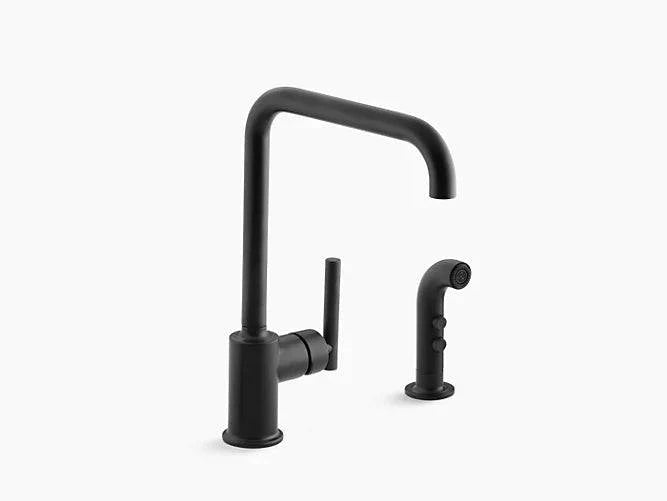 Kohler Purist Two Hole Kitchen Faucet With 8" Spout And Matching Finish Sidespray 7508