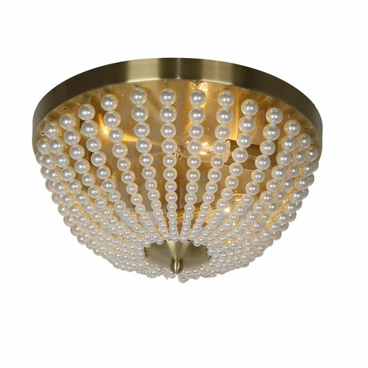 Dainolite 3 Light Incandescent Flush Mount Aged Brass Finish with Pearls - Renoz