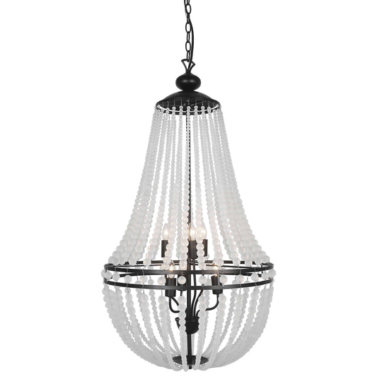 Dainolite 6 Light Incandescent Chandelier Matte Black Finish with Frosted Beads