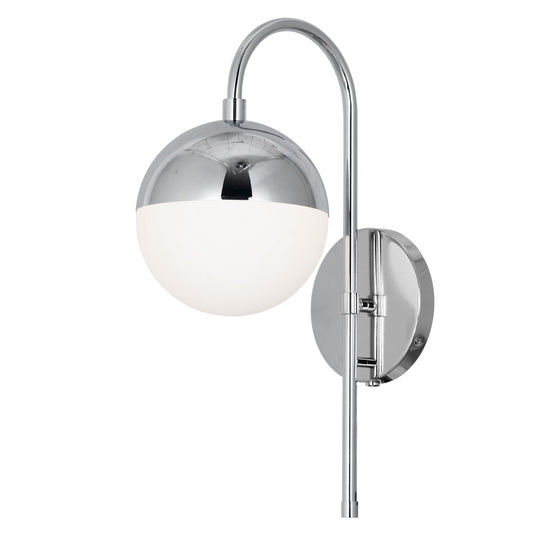 Dainolite 1 Light Halogen Wall Sconce, Polished Chrome with White Glass, Hardwire and Plug-In