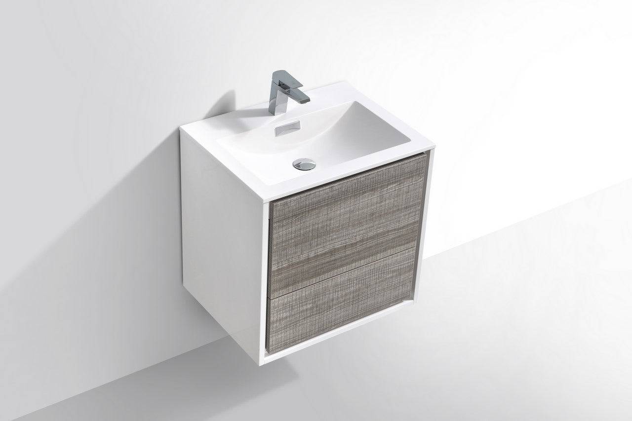 Kube Bath De Lusso 24" Wall Mount / Wall Hung Modern Bathroom Vanity With 2 Drawers Acrylic Countertop DL24 - Renoz