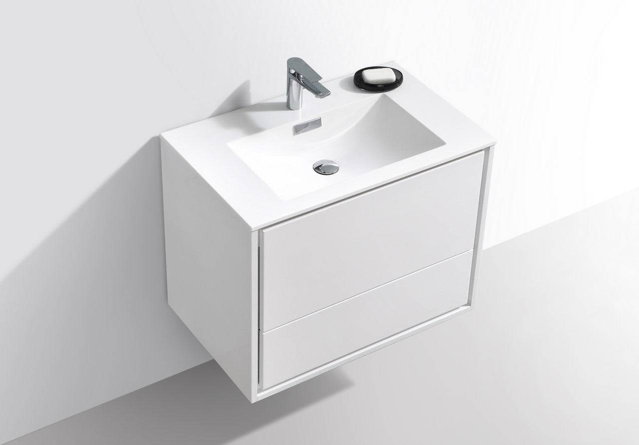 Kube Bath De Lusso 30" Wall Mount / Wall Hung Modern Bathroom Vanity With 2 Drawers Acrylic Countertop DL30