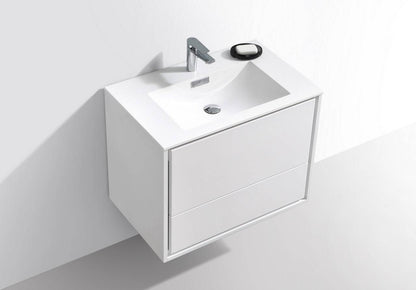 Kube Bath De Lusso 30" Wall Mount / Wall Hung Modern Bathroom Vanity With 2 Drawers Acrylic Countertop DL30 - Renoz