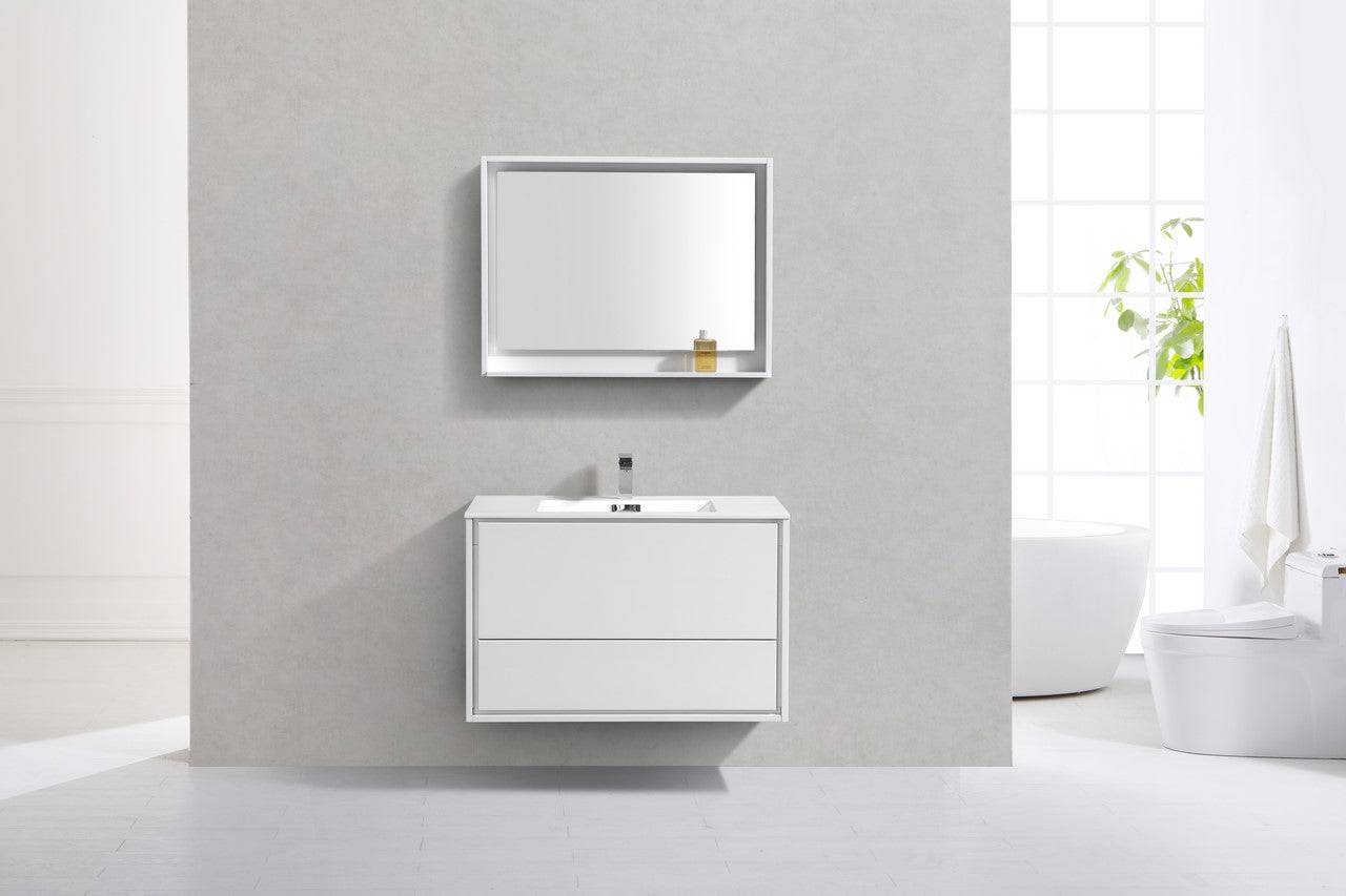 Kube Bath De Lusso 36" Wall Mount / Wall Hung Modern Bathroom Vanity With 2 Drawers Acrylic Countertop DL36 - Renoz