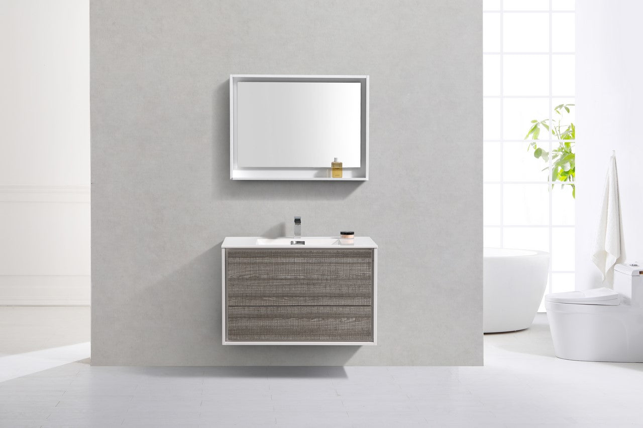 Kube Bath De Lusso 36" Wall Mount / Wall Hung Modern Bathroom Vanity With 2 Drawers Acrylic Countertop DL36 - Renoz