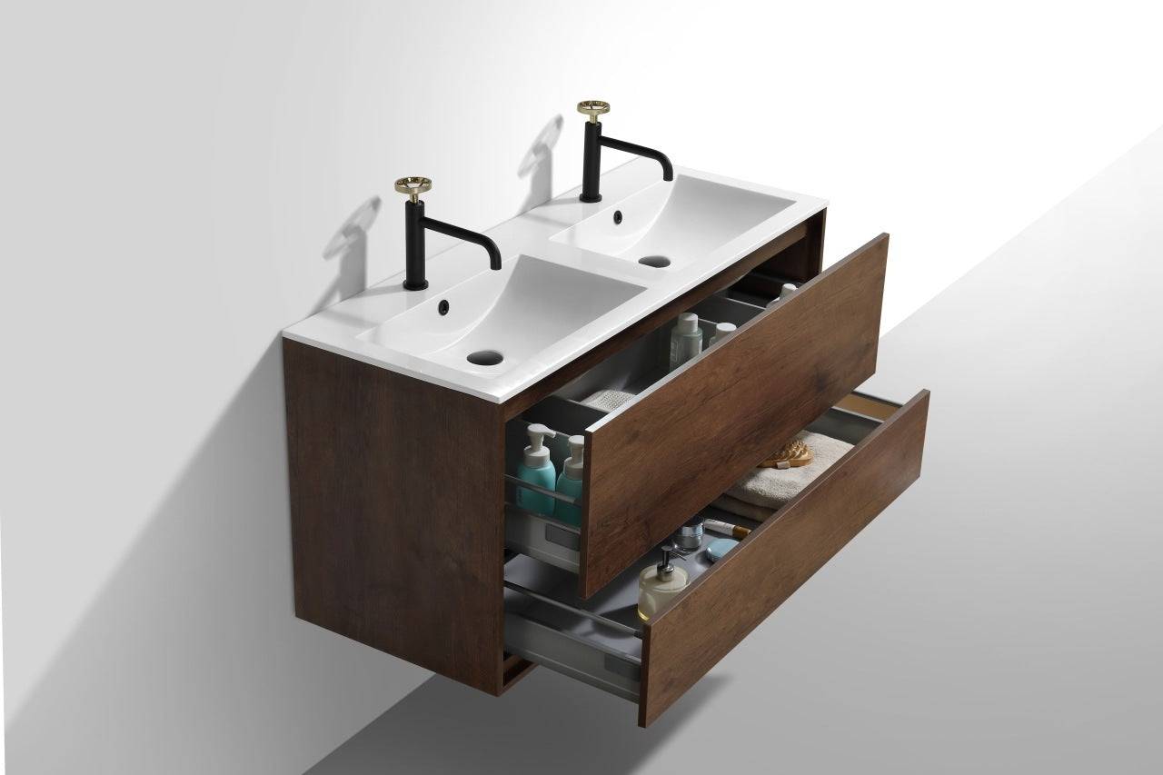 Kube Bath De Lusso 48" Wall Mount / Wall Hung Modern Double Sink Bathroom Vanity With 2 Drawers Acrylic Countertop DL48D - Renoz