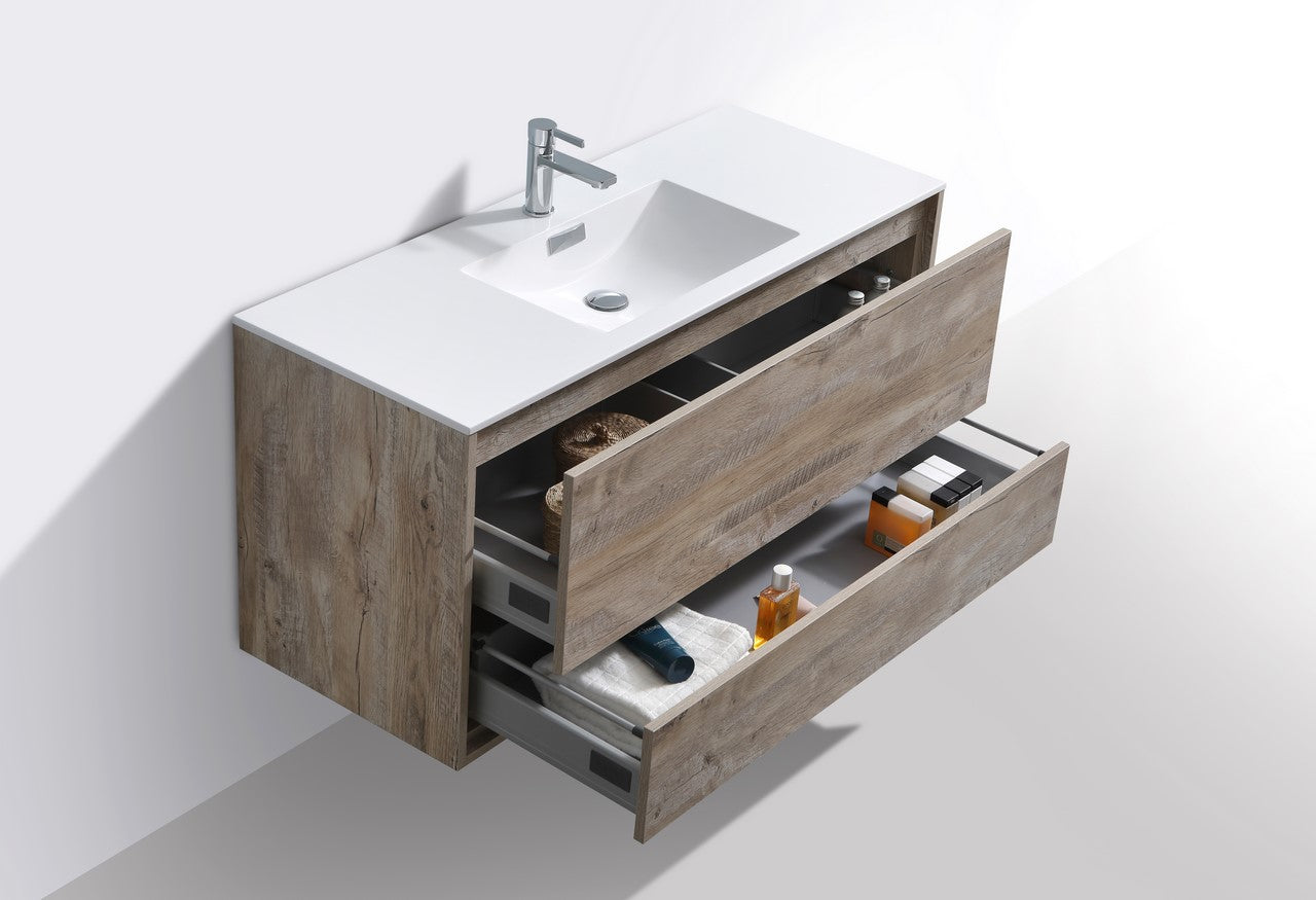 Kube Bath De Lusso 48" Wall Mount / Wall Hung Modern Single Sink Bathroom Vanity With 2 Drawers Acrylic Countertop DL48S - Renoz
