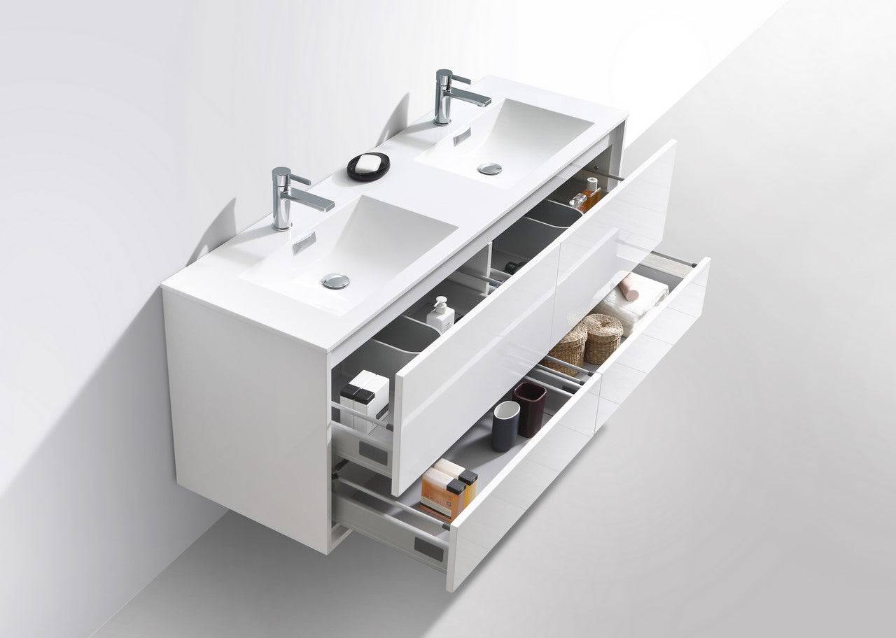 Kube Bath De Lusso 60" Wall Mount / Wall Hung Modern Double Sink Bathroom Vanity With 4 Drawers Acrylic Countertop - Renoz