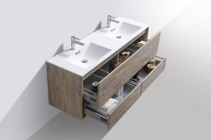 Kube Bath De Lusso 60" Wall Mount / Wall Hung Modern Double Sink Bathroom Vanity With 4 Drawers Acrylic Countertop - Renoz