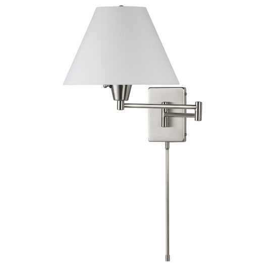 Dainolite Swing Arm Wall Lamp, Satin Chrome, White Linen Empire Shade 195F