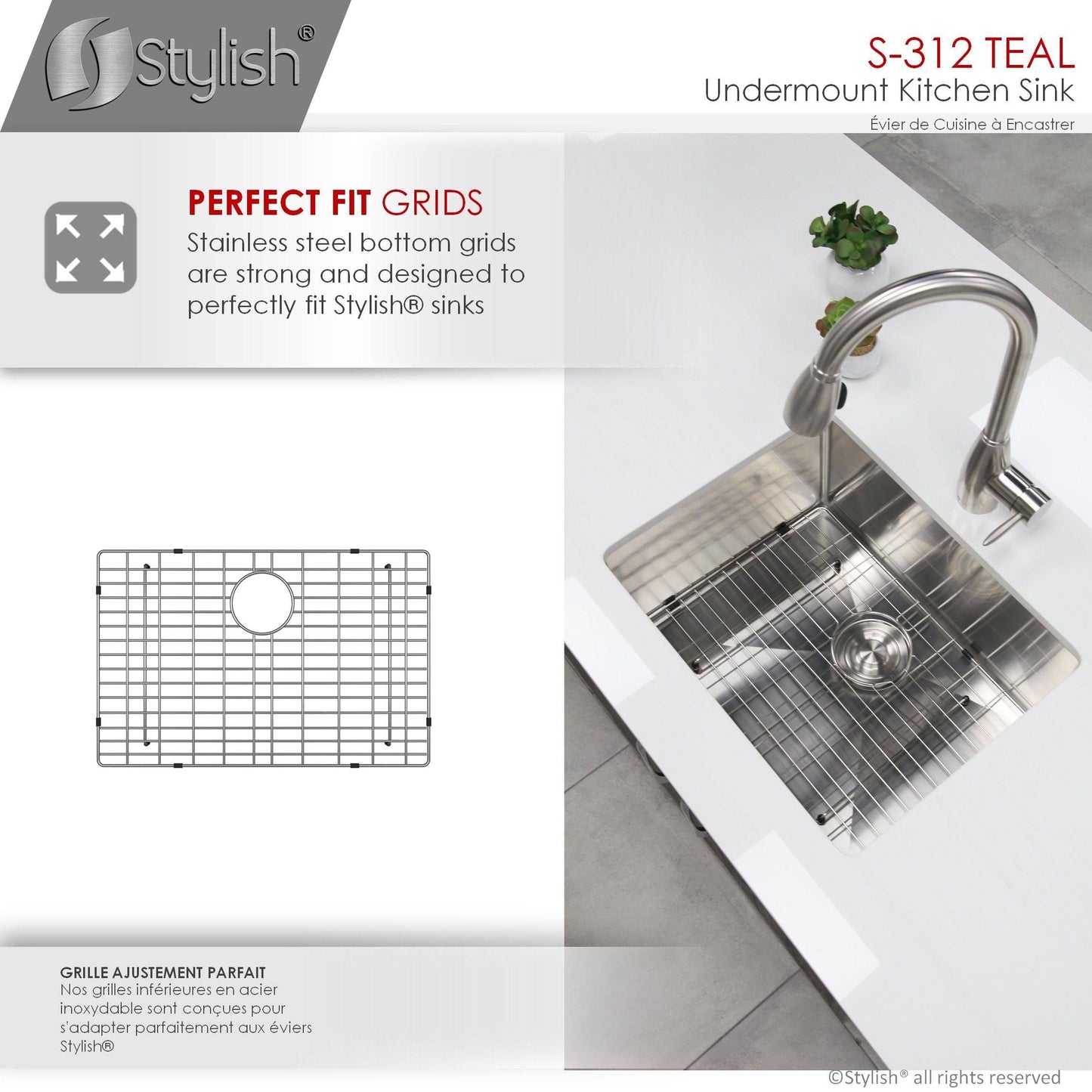 Stylish Teal 25" x 18" Single Bowl Undermount Stainless Steel Kitchen Sink S-312XG