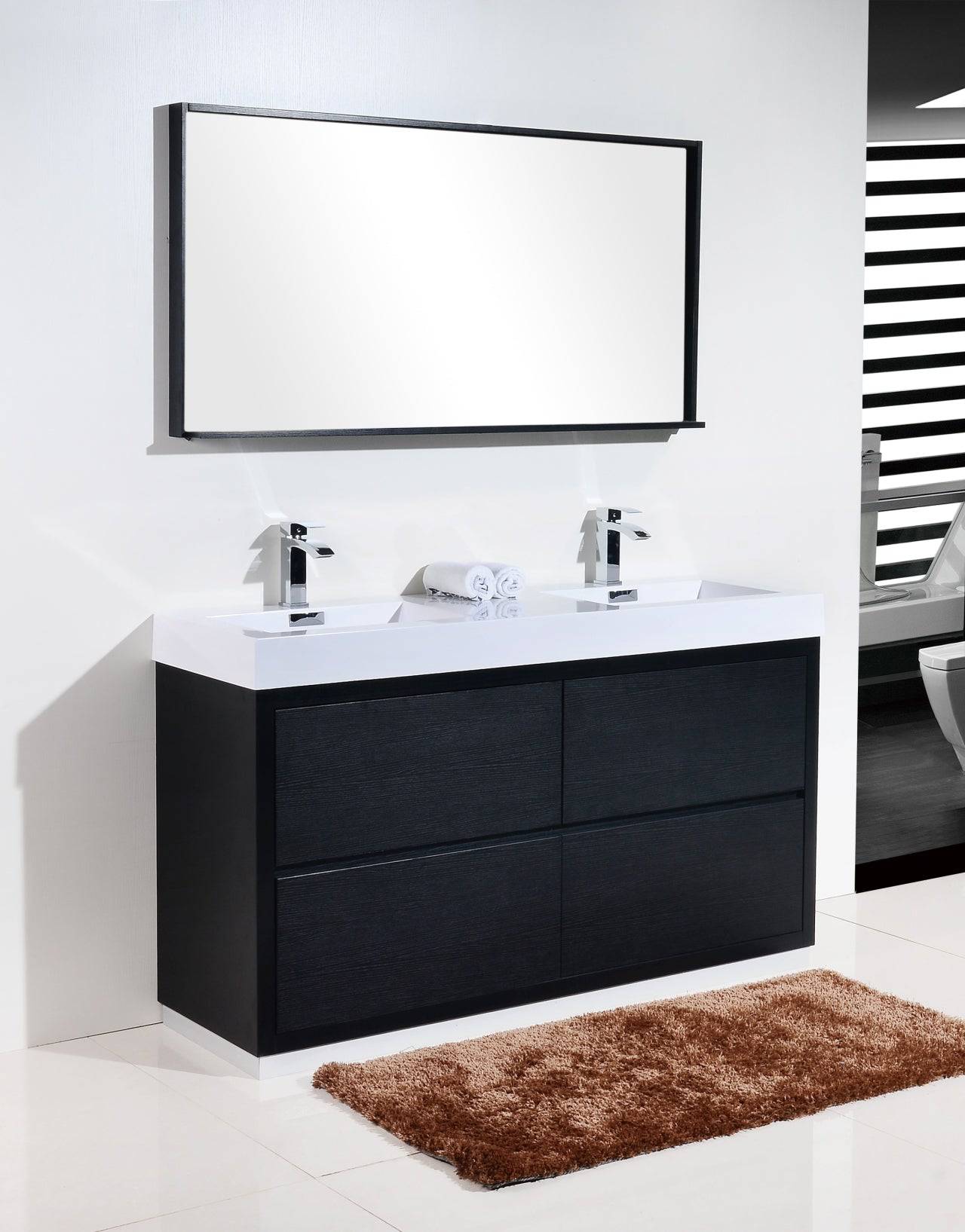 Kube Bath Bliss 60" Floor Mount Free Standing Double Sink Bathroom Vanity With 6 Drawers Acrylic Countertop - Renoz