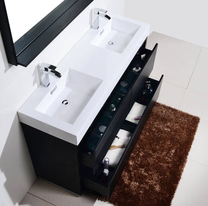 Kube Bath Bliss 60" Floor Mount Free Standing Double Sink Bathroom Vanity With 6 Drawers Acrylic Countertop - Renoz