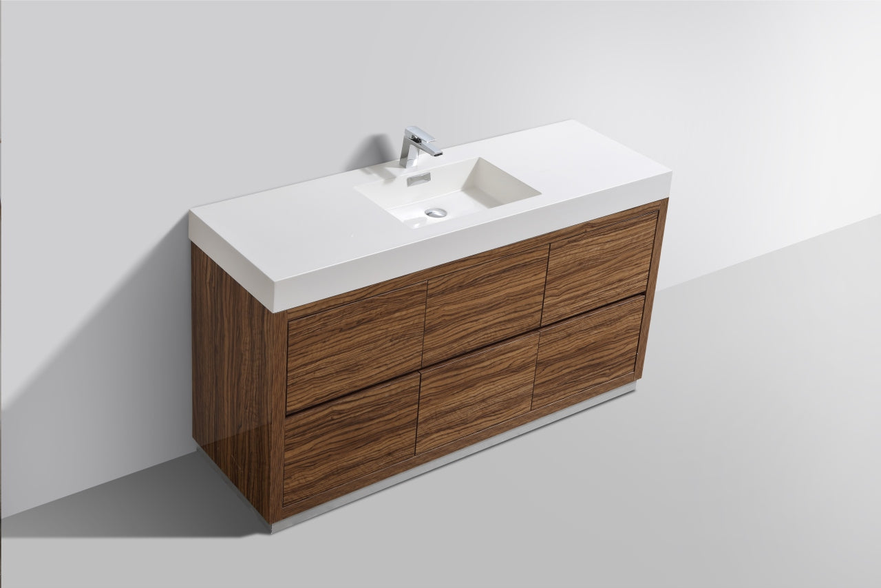 Kube Bath Bliss 60" Floor Mount Free Standing Single Sink Bathroom Vanity With 6 Drawers Acrylic Countertop FMB60S - Renoz