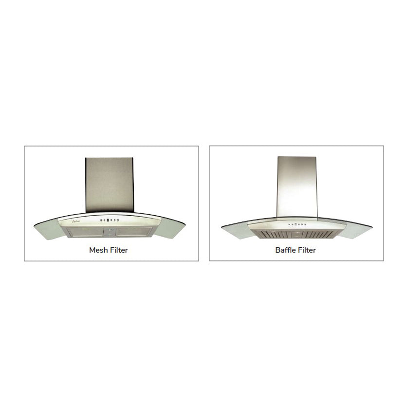 Cyclone Alito Collection SC301 36" Wall Mount Range Hood Kitchen Exhaust Fan With Mesh Filter