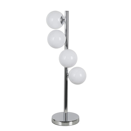 Dainolite 4 Light Halogen Table Lamp, Polished Chrome Finish with White Glass