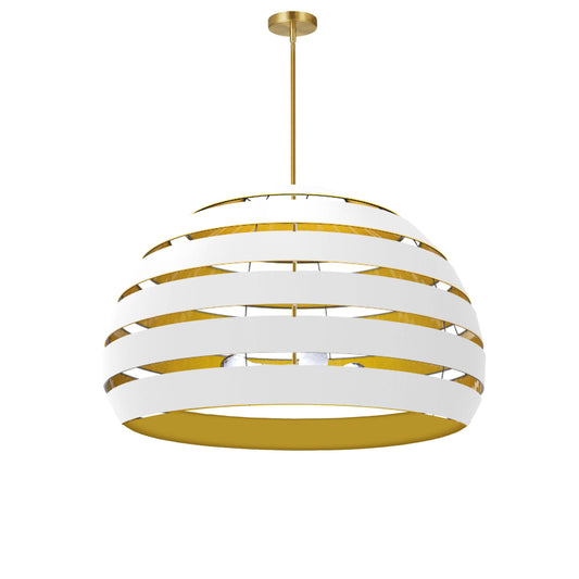 Dainolite Hula 4 Light 25 in Aged Brass Incandescent Chandelier with White and Gold Shade