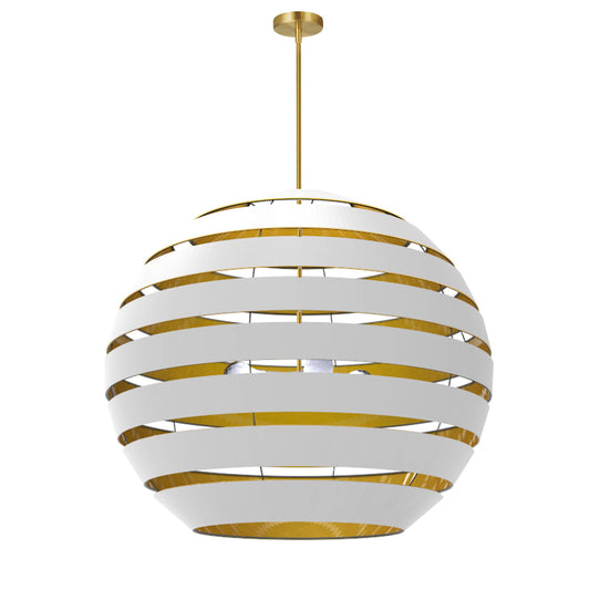 Dainolite Hula 4 Light 30 in Aged Brass Incandescent Chandelier with White and Gold Shade