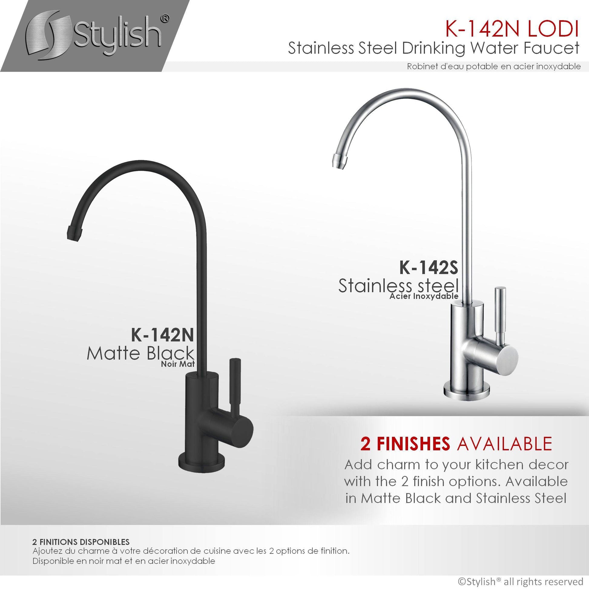 Stylish Lodi 11.25" Kitchen Drinking Water Tap Faucet, Stainless Steel Matte Black Finish K-142N - Renoz