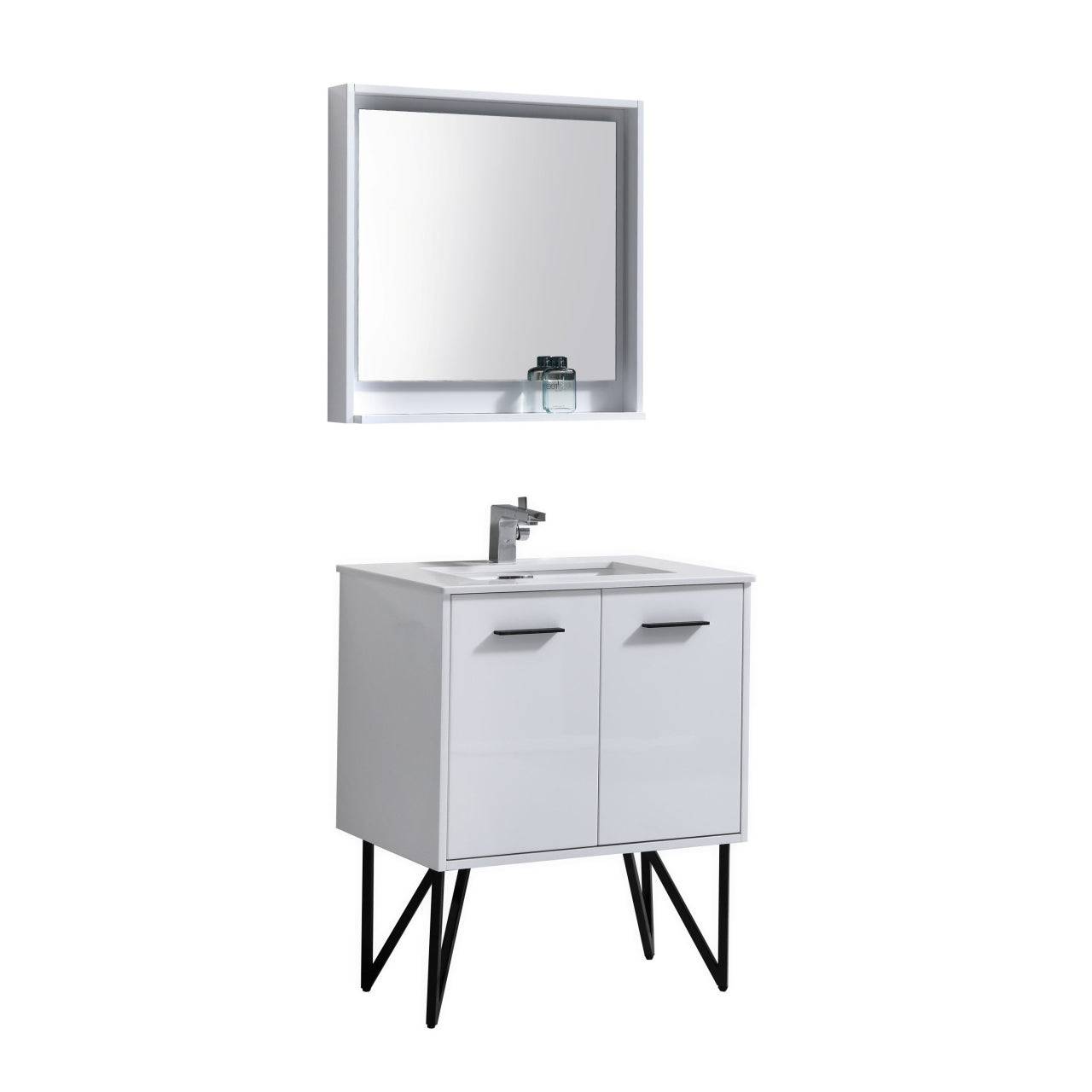 Kube Bath Bosco 30" Bathroom Vanity With White Quartz Countertop With 2 Doors KB30