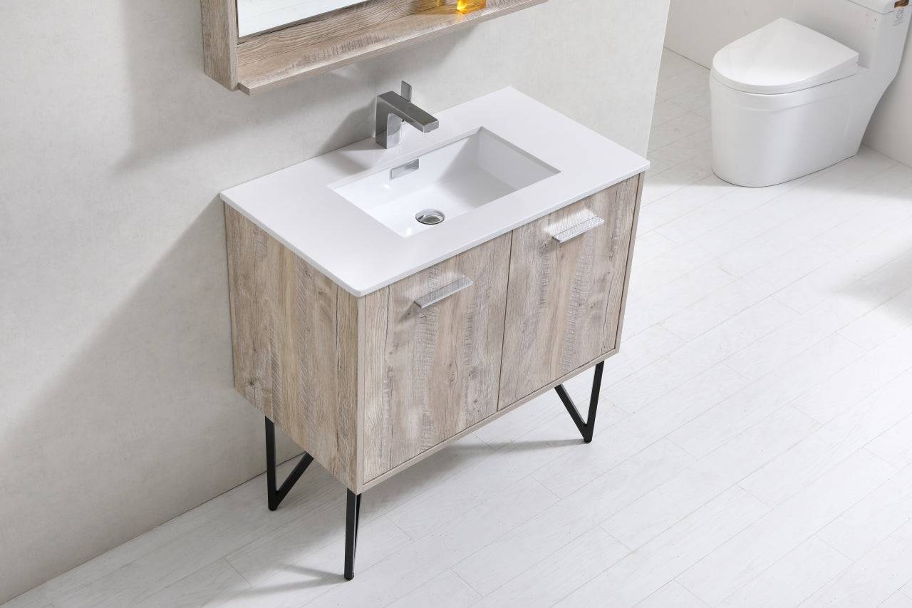 Kube Bath Bosco 36" Bathroom Vanity With White/White Quartz Cream Countertop With 2 Doors KB36 - Renoz