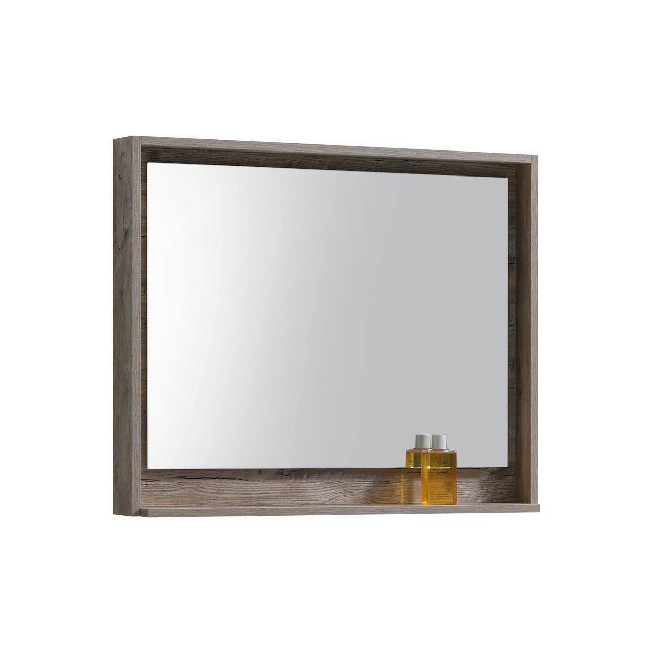 Kube Bath 36" Wide Bathroom Mirror With Shelf – Nature Wood