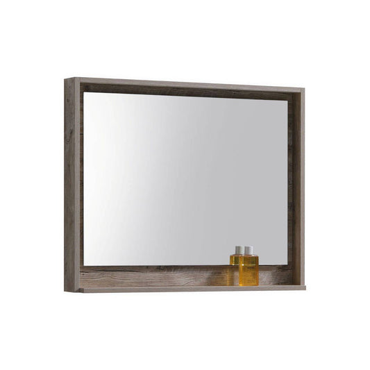 Kube Bath 36" Wide Bathroom Mirror With Shelf – Nature Wood - Renoz