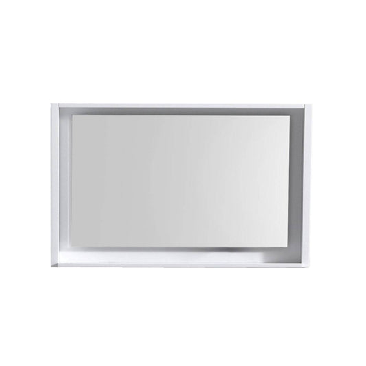 Kube Bath 40" Wide Bathroom Mirror With Shelf – High Gloss White - Renoz