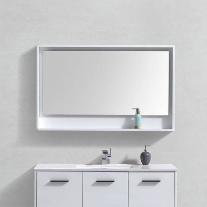 Kube Bath 48" Wide Bathroom Mirror With Shelf – High Gloss White - Renoz
