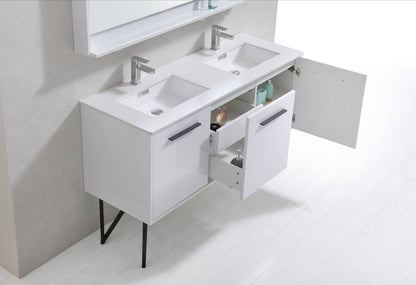 Kube Bath Bosco 60" Bathroom Vanity Double Sink White Quartz Countertop With 2 Doors And 2 Drawers KB60D