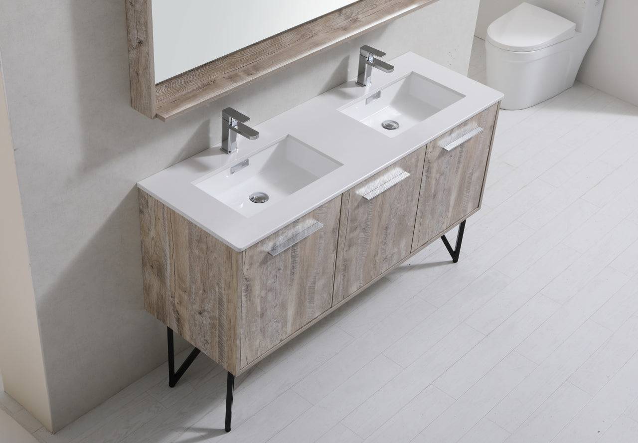 Kube Bath Bosco 60" Bathroom Vanity Double Sink White Quartz Countertop With 2 Doors And 2 Drawers KB60D - Renoz