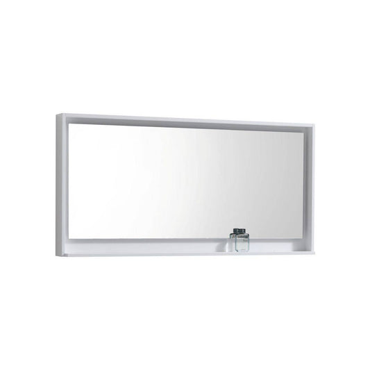 Kube Bath 60" Wide Bathroom Mirror With Shelf – High Gloss White - Renoz