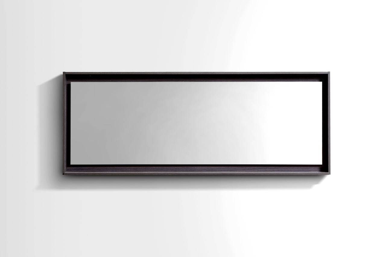 Kube Bath 70" Wide Bathroom Mirror With Shelf – High Gloss Gray Oak - Renoz
