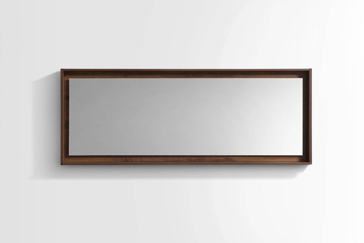 Kube Bath 70" Wide Bathroom Mirror With Shelf – Walnut - Renoz