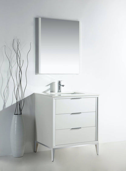 Kube Bath Divani 30" Floor Mount Bathroom Vanity With Quartz Countertop, Backsplash And 3 Drawers KD9930 - Renoz