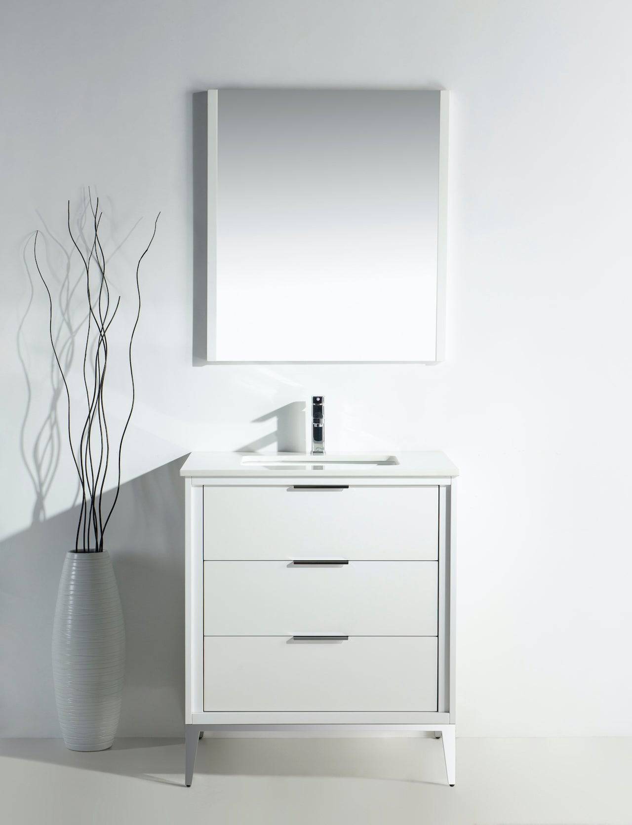 Kube Bath Divani 30" Floor Mount Bathroom Vanity With Quartz Countertop, Backsplash And 3 Drawers KD9930 - Renoz