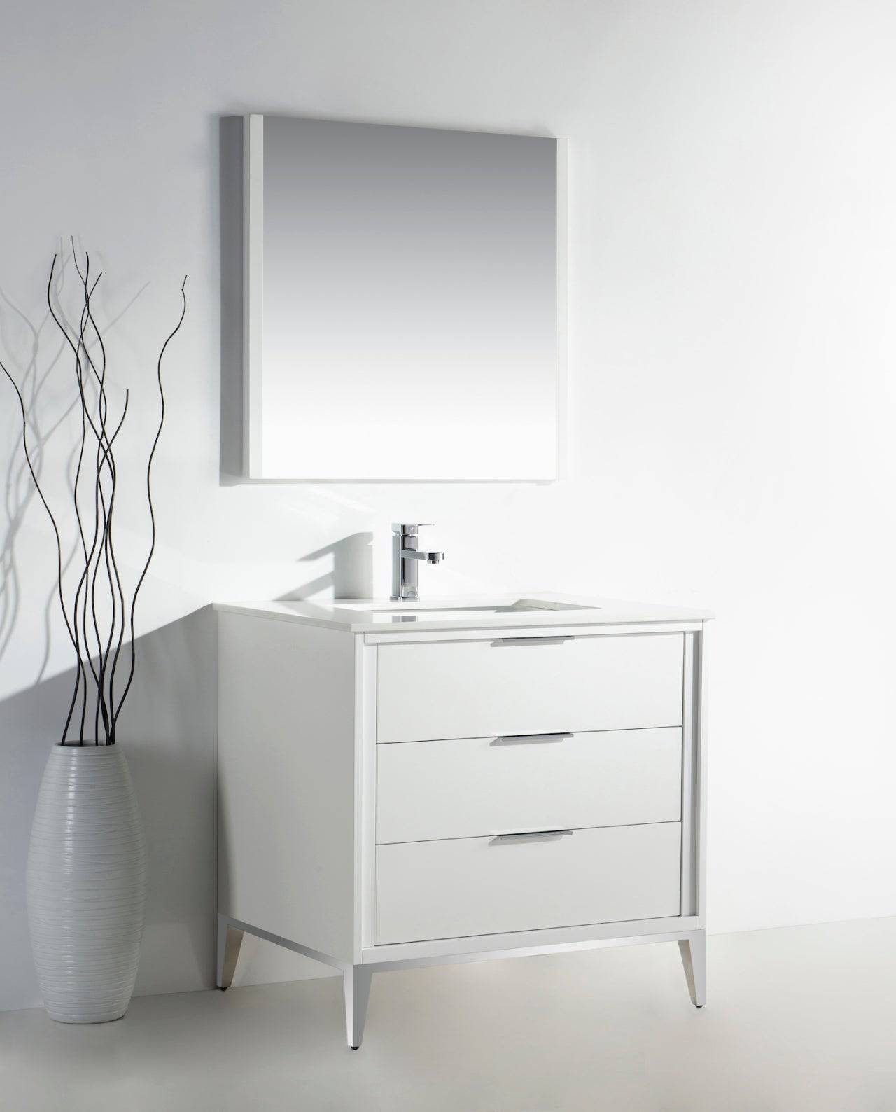 Kube Bath Divani 36" Floor Mount Bathroom Vanity With Quartz Countertop, Backsplash And 3 Drawers - Renoz
